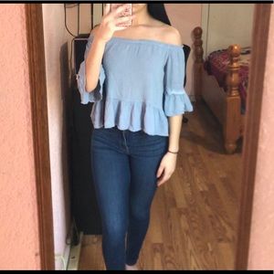 Baby Blue Off the Shoulder Top